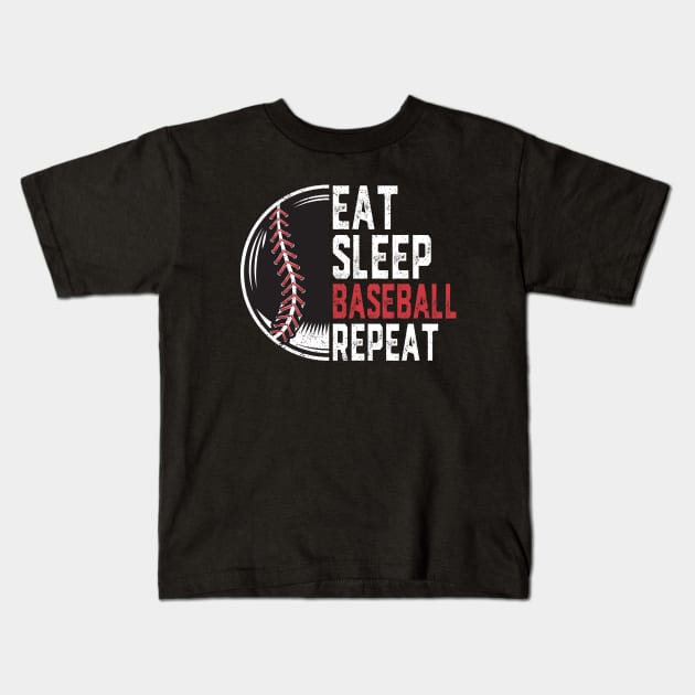 Eat Sleep Baseball Repeat Funny Baseball Players Kids T-Shirt by ChrifBouglas